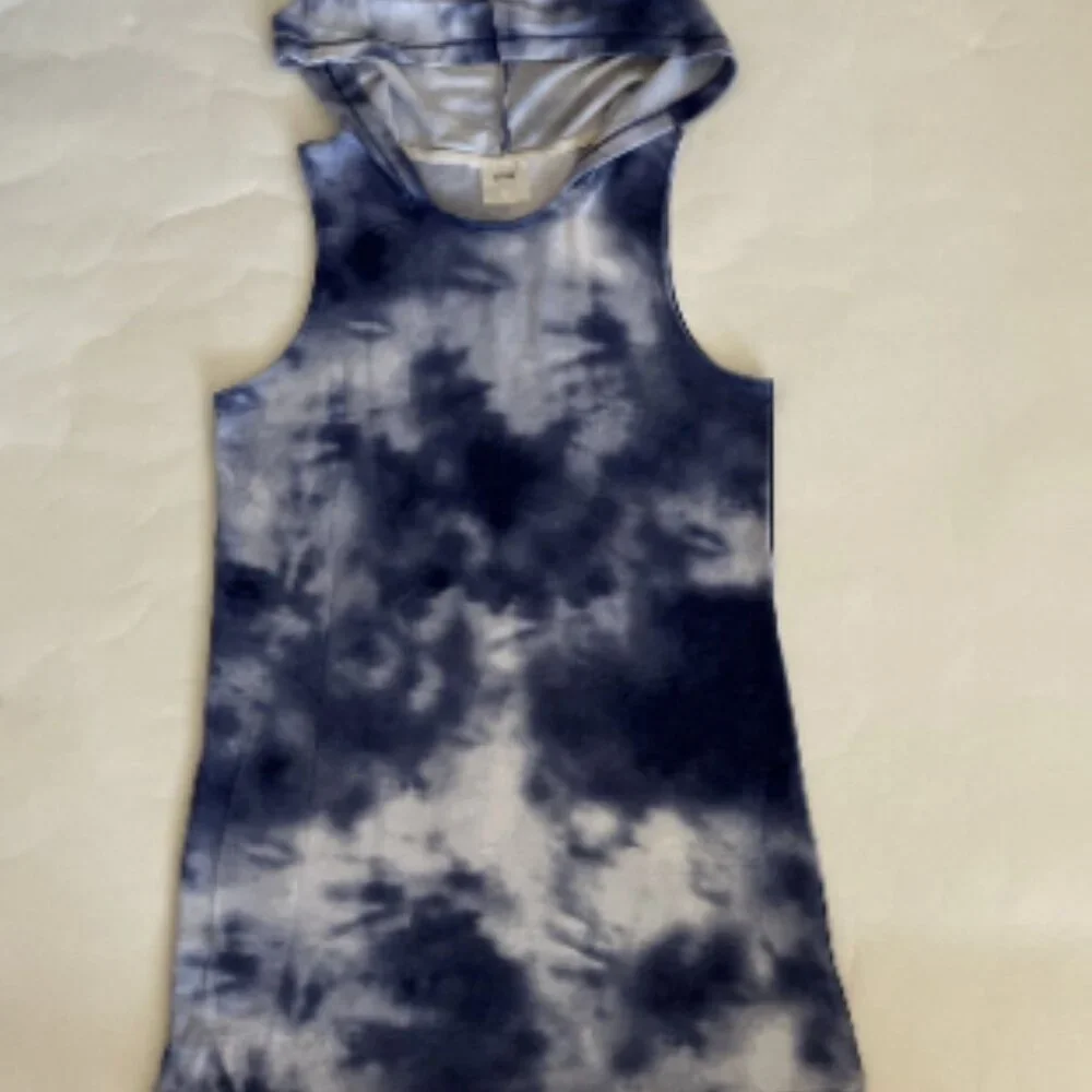 Womens Medium Beach Pool Cover Up Blue Tie Dye Hoodie Hooded Pullover - Picture 6 of 12